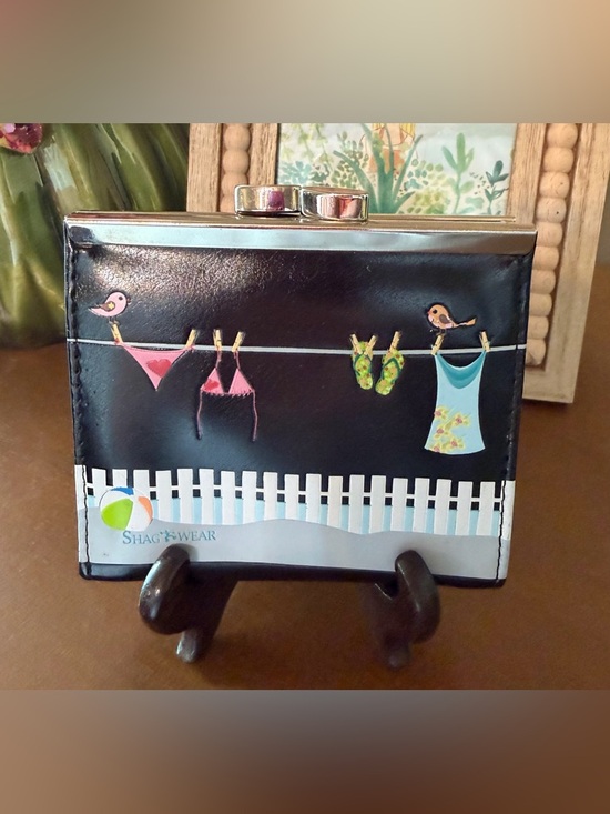 Shag wear Handbags - Shag Wear Black Coastal Clothesline Kiss Lock Wallet